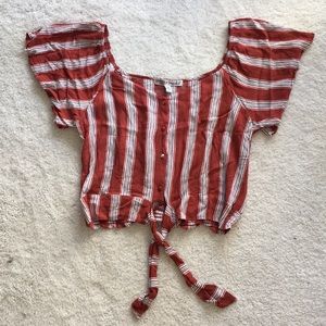 Tie front striped crop top